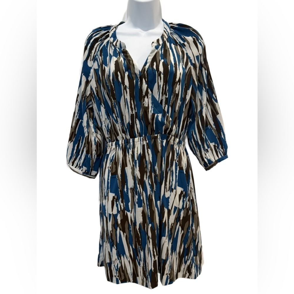 Banana Republic Blue and Brown Patterned Long Sleeve Dress
